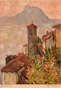 Gandria, Schweiz, mit Mont San Salvatore und Lac Lugano, Postkarte von Fritz Meijer