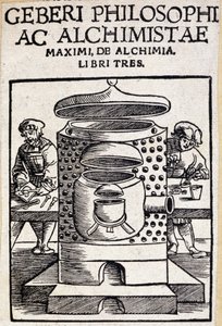 Geberi Philosophi ac Alchimistae Titelblatt eines Alchemie-Deals. Geber (ca. 721-ca. 815), arabischer Alchemist