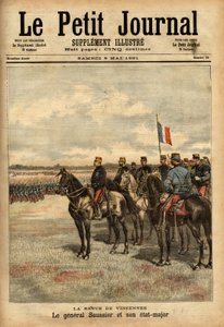 General Felix Gustave (Felix-Gustave) Saussier (1828-1905) und sein Stab überprüften die Truppen in Vincennes. Gravur in „Le petit journal illustrious“ 09/05/1891. Sammlung Selva.