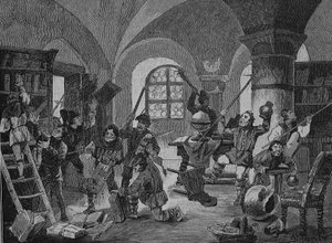 Deutscher Bauernkrieg (1524-1526): Treiben der Bauern in Roggenburg, Bayern, Deutschland von Unknown artist