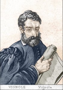 Giacomo Barozzi, genannt il Vignola, in Französisch, Le Vignole, hält einen Plan von Unknown artist