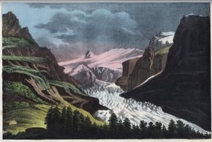 Gletscher von Grindelwald in der Schweiz - Schweiz, Grindelwald-Gletscher im 19. Jahrhundert - Gravur aus „Usi e Costumi di Tutti i Popoli dell