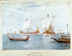 Griechische Kriegsschiffe und Handelsschiffe von Unknown artist