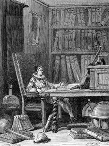 Guillaume Gilbert (1540 - 1603) schreibt um 1600 seine Abhandlung „De arte magnetica“. Gravur 19. Jahrhundert von Unknown artist