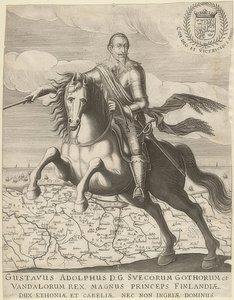 Gustav II. Adolf vor einer Karte von Pommern
