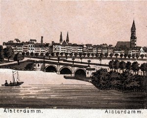 Hamburg, Deutschland: Blick auf den Alsterdamm. in „Die Welt illustriert 168 Ansichten“. Undatiert (spätes 19. Jahrhundert)