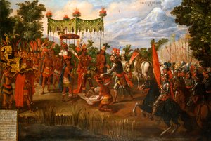 Hernan Cortes trifft Kaiser Moctezuma