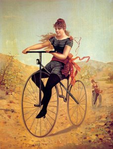 Geschichte des Fahrrads: Velocipedist oder eine Frau tritt in die Pedale eines Fahrrads von Unknown artist