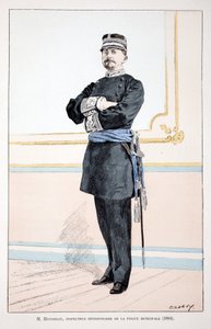 Honorat, Divisionsinspektor der Stadtpolizei (1884). Farbradierung zur Illustration „Geschichte des Friedenswächterkorps“ Buch veröffentlicht unter der Schirmherrschaft von Louis Lepine (1846-1933), Polizeipräfekt von Paris, von Alfred Rey von Unknown artist