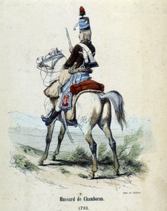 Husar von Chamboran im Jahr 1793 zu Pferd. von Unknown artist