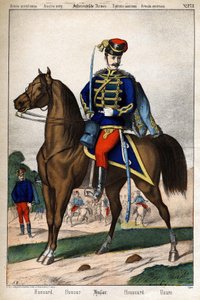 Husar der österreichischen Armee. Gravur 19. Jahrhundert.