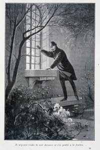 Ich ging letzte Nacht und kratzte am Fenster, Illustration in Conan Doyles „Die ersten Abenteuer von Sherlock Holmes“. Sd. um 1890 von Unknown artist