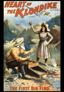 Illustration eines Goldsuchers im Klondike. Das Herz des Klondike von S. Marble. Poster aus dem späten 19. Jahrhundert von Unknown artist