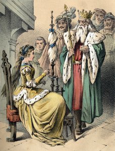 Illustration von Franz Hoffmanns Märchen „Märchen und Fabeln - Weißhändchen und Breitfüßchen“. Chromolithographie des 19. Jahrhunderts. von Unknown artist