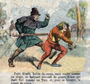 Illustration des späten 19. Jahrhunderts für das Märchen von Hans Christian Andersen „Groß Klaus und Klein Klaus“