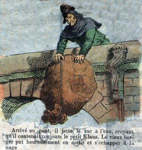 Illustration aus dem späten 19. Jahrhundert für das Märchen von Hans Christian Andersen (1805-1875) „Groß Klaus und Klein Klaus“. Private Sammlung