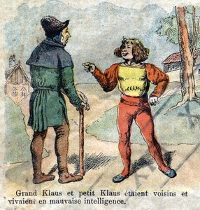Illustration aus dem späten 19. Jahrhundert für das Märchen von Hans Christian Andersen (1805-1875) „Groß Klaus und Klein Klaus“. Private Sammlung.