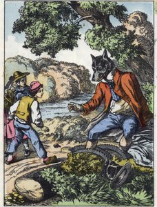 Illustration aus dem Märchen „Gute Mutter Schaf“. In „Märchen aus dem Heim für die Kleinen“. Anonyme Gravur aus dem 19. Jahrhundert. von Unknown artist