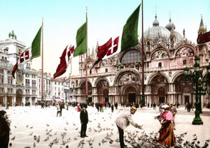 Illustration des Markusplatzes in Venedig. Photochrome aus dem späten 19. Jahrhundert.