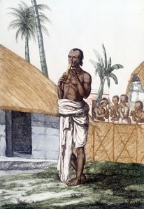 Indische Kultur und Zivilisation: Musiker, der die Bansuri-Flöte spielt, traditionelles Musikinstrument, Indien. Gravur 1808. von Unknown artist