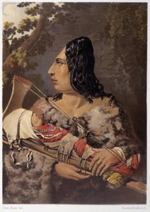 Indianerin und ihr Baby - in „Wanderings of an Artist among the Indians of North America“ von Paul Kane, Longmans & Roberts, London