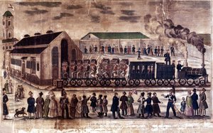 Industrielle Revolution: Einweihung der Eisenbahnstrecke Moskau-St. Petersburg, 7. Mai 1847. Gravur des 19. Jahrhunderts von Unknown artist