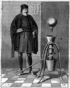 Erfindung: Pneumatische Maschine von Otto von Guericke (1602-1686), deutscher Erfinder. Gravur in „La Nature“