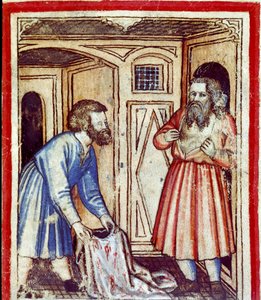 Jakob erfährt vom Tod seines Sohnes Joseph, der von seinen Brüdern an die Ägypter verkauft wurde. Miniatur aus Codex 212 (oder Padovano Codice oder Bibel von Padua) 1390-1400 von Unknown artist