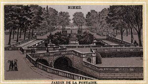 Jardin de la Fontaine in Nimes (Gard, Languedoc-Roussillon). Chromolithographie Ende des 19. Jahrhunderts. von Unknown artist