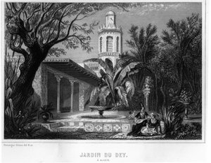 Jardin du dey in Algier, gelegen im befestigten Bereich der Kasbah (Casbah), Hauptresidenz des Generalobersten der französischen Armee im Jahr 1830 - In „L