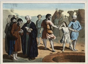 Joseph der Patriarch, verkauft von seinen zehn eifersüchtigen Brüdern, die ihn verschwinden lassen wollen. Anonyme Gravur des 19. Jahrhunderts. von Unknown artist