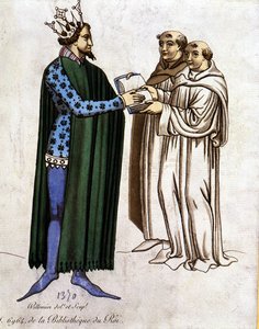 König Artus und zwei Mönche - Auszug aus „Lancelot du lac“, von 1370.