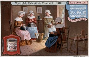 Spitzenwerkstatt, Valenciennes, Liebig-Werbung, ca. 1895