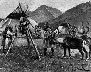 Lappland: Lager der Lappen. Gravur in „The Journal of Youth“ von Unknown artist