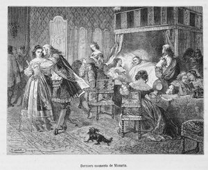 Letzte Momente von Mazarin (1602 - 1661). Illustration in 