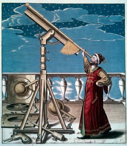 Der Astronom: Ein Mann beobachtet die Sterne durch das Teleskop von Unknown artist