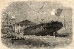 Stapellauf der portugiesischen Korvette „Sagres“ in Limehouse (London). Gravur in „The Illustrated London News“ vom 5. Juni von Unknown artist