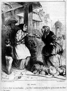 Les Halles - Streitende Händlerinnen an den Halles de Paris, - in „Charivari“ vom 14.10.1844.