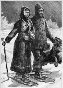 Leutnant Robert Edwin Peary in Grönland mit seiner Frau - Gravur in „Le Journal des voyages“ von 1894. von Unknown artist