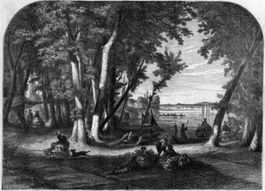 Die Insel Croissy, im Sommer - Gravur in „Le Journal Illustré“