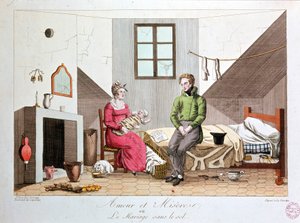 Liebe und Elend oder Ehe ohne Grundlage, armes Haushalt, frühes 19. Jahrhundert von Unknown artist