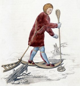 Mann des Ostiak-Stammes (Khanty oder Khante) (Paleosibirischer Jägerstamm im Waldgebiet des mittleren Ob-Tals) auf Hermelinjagd. Illustration von 1803 von Unknown artist