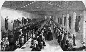 Herstellung von zementierten Federn: Arbeiter bei der Herstellung des Federschlitzes in einer Fabrik in Birmingham - Gravur in „Le Journal Illustrous“ von Unknown artist