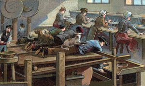 Messerherstellung: Gießerei. Chromolithografie des späten 19. Jahrhunderts von Unknown artist
