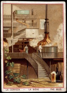 Herstellung des Bieres im 19. Jahrhundert: Brauerei - Chromolithographie 19. Jahrhundert von Unknown artist