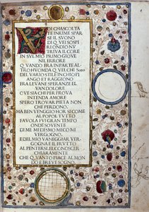Manuskriptseite von „Il Canzoniere“ von Francesco Petrarca. 1493