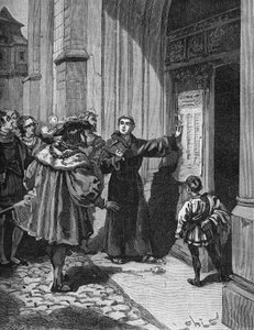 Martin Luther (1483-1546) hängt seine 95 Thesen in Wittenberg auf von Unknown artist