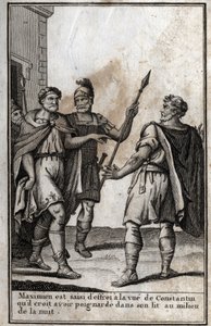 Maximian Hercules (Marcus Aurelius Valerius Maximianus) (ca. 250-310), römischer Kaiser, wird von Angst ergriffen beim Anblick von Konstantin (Konstantin I., Flavius Valerius Aurelius Constantinus, 272-306), seinem Schwiegersohn, den er glaubt, in seinem B