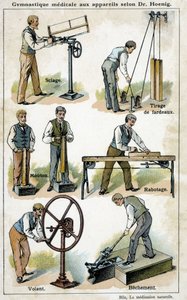 Medizinische Gymnastik mit Geräten nach Dr. Hoenig - in „Bilz, Naturheilkunde“, Ende des 19. Jahrhunderts von Unknown artist