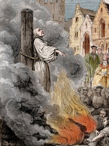Michel Servet (Michel de Villanueva) (1511-1553) wird in Genf auf Befehl von Calvin lebendig verbrannt.